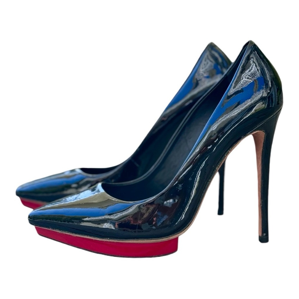 Alice + Olivia Stacey Bendet Patent Leather with Red Platform Pumps